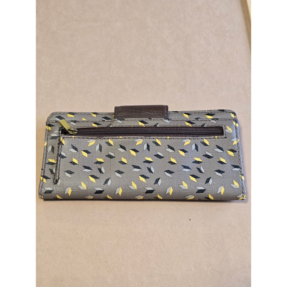 Fossil‎ Grey Geometric Print Slim Bifold Wallet Yellow Diamond Snap Closure - Picture 6 of 11